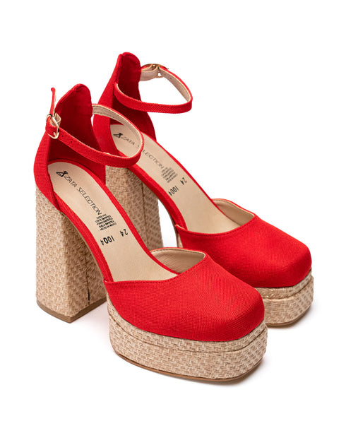 Plataforma Roja Tacón Yute 1004R